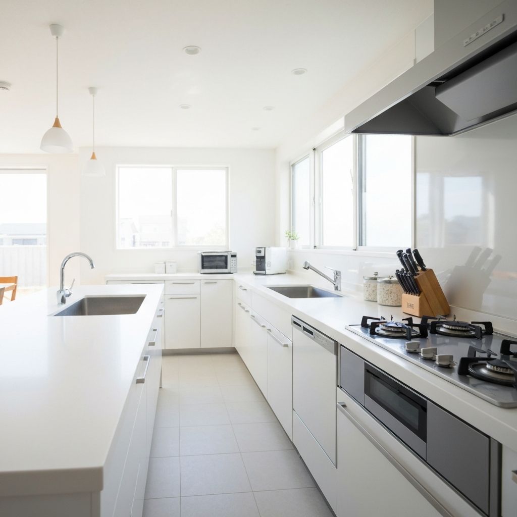 Sparkling clean kitchen with white countertops